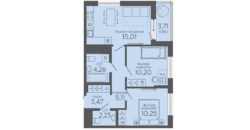 Двухкомнатная квартира, 52.39 м² с чистовой отделкой