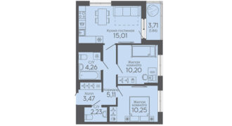 Двухкомнатная квартира, 52.39 м² с чистовой отделкой